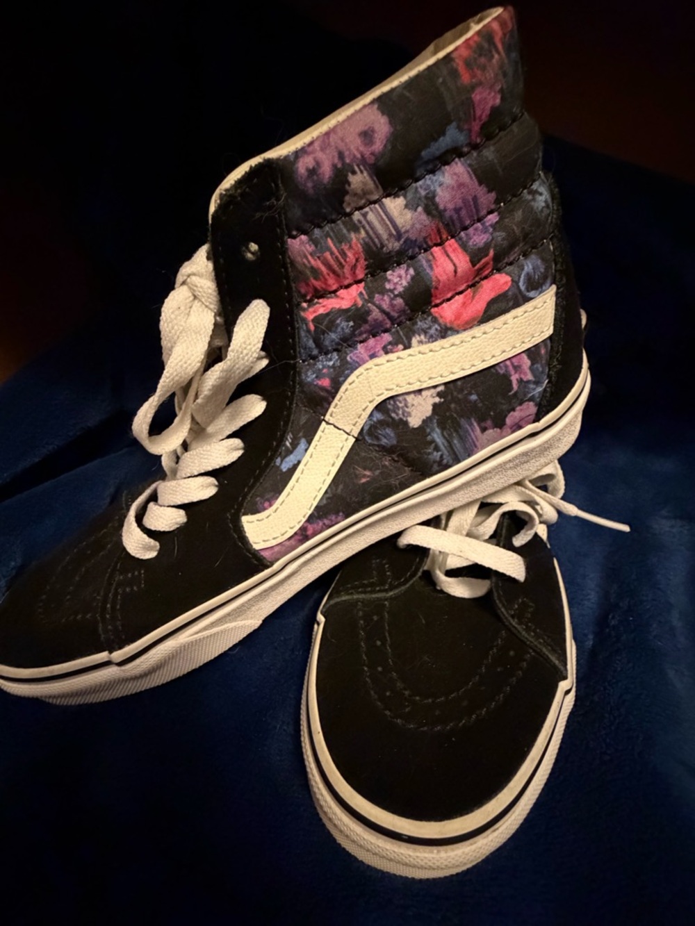 Vans Black and White High-Top Sneakers with Floral Trim